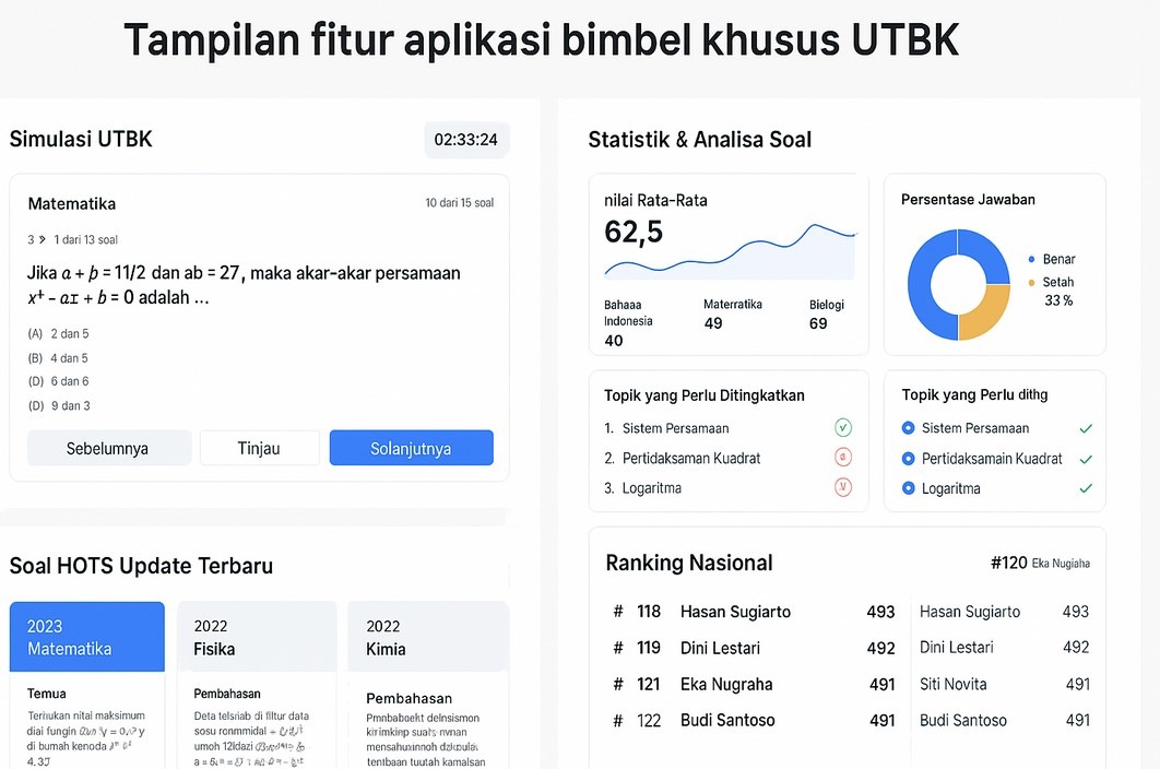 Tampilan fitur aplikasi bimbel UTBK