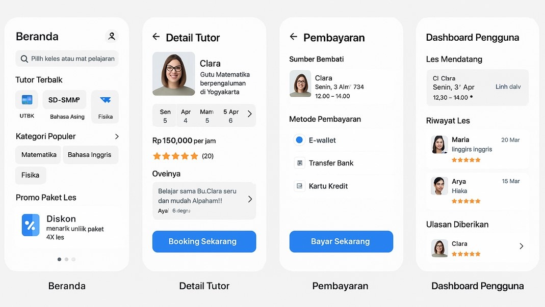 tampilan aplikasi guru les
