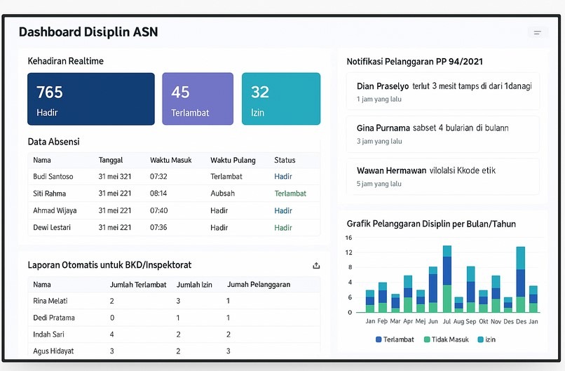tampilan grafik pelanggaran disiplin ASN
