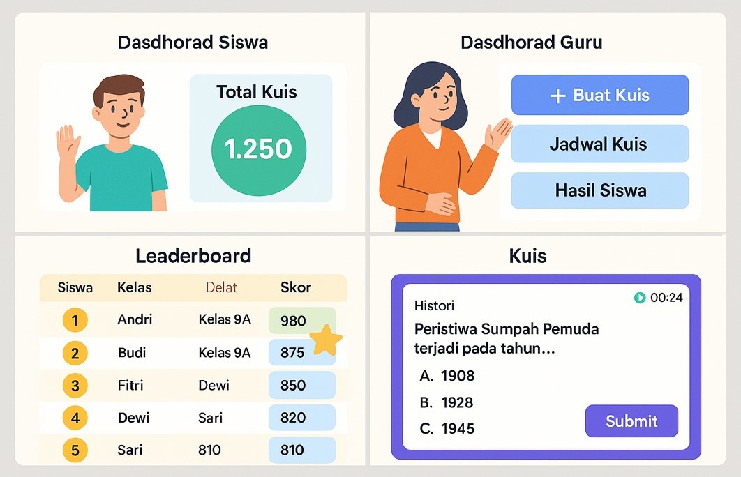 tampilan platform kuis interaktif antar kelas