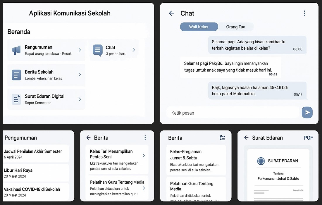 tampilan antarmuka aplikasi komunikasi sekolah