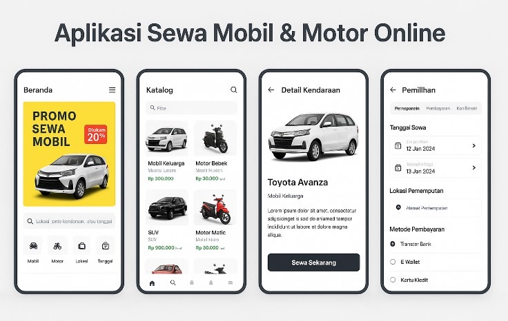 aplikasi sewa mobil dan motor online modern